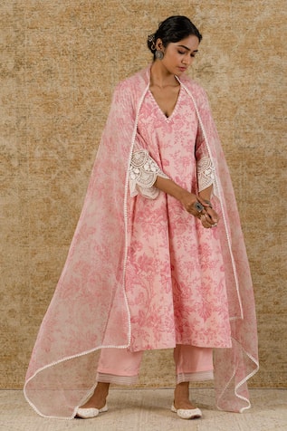 Devnaagri Floral Print Kurta Palazzo Set 