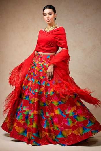 Thetaa Abstract Bird Print Lehenga Set 