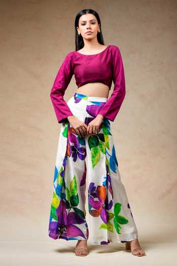 Thetaa Floral Print Pant With Crop Top 