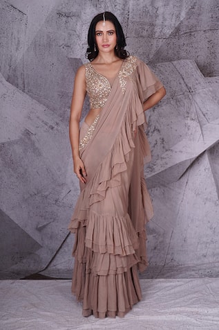 Ruffle Sarees: Buy Designer Ruffle Sarees Online - Kalki Fashion