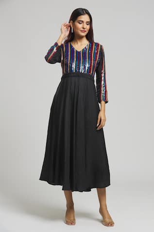 Stripe Pattern Yoke Dress 