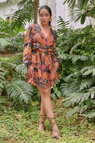 Saangi Tiger Print Ruffle Dress 