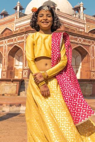 Mamma Plz Chanderi Floral Handwoven Lehenga Set 