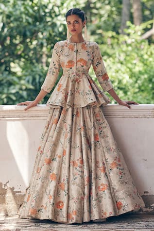 Paulmi and Harsh Floral Print Peplum Top Lehenga Set 