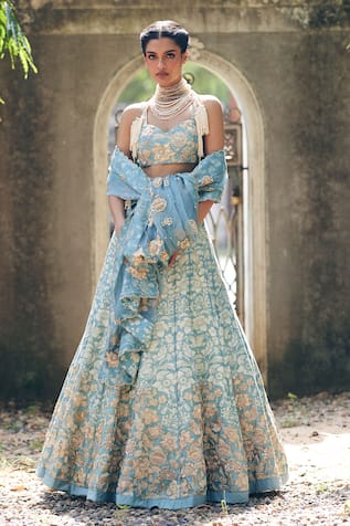 Paulmi and Harsh Vintage Floral Print & Embroidered Bridal Lehenga Set 