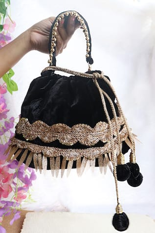 Soho Boho Studio By Aarti Thakur Velvet Lace Embellished Potli 