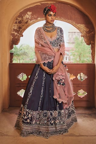 Megha Bansal Aishani Vrit Geometric Sequin Embroidered Lehenga Set 