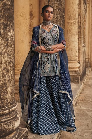 Megha Bansal Neel Lubina Hand Embroidered Kurta Sharara Set 