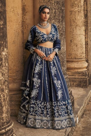 Megha Bansal Neel Aasmeen Hand Embroidered Bridal Lehenga Set 