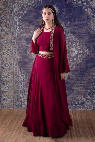 Cut Dana Prism Embroidered Cape Lehenga Set 