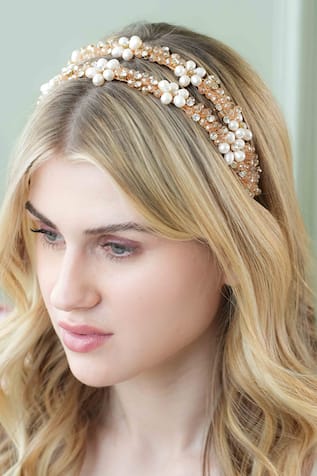 Floristaa by mahek Amaira Floral Cluster Crystal Embellished Hairband 