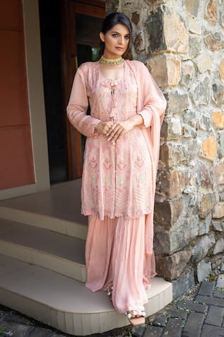 Label Lila Larkspur Bloom Embroidered Kurta Sharara Set 