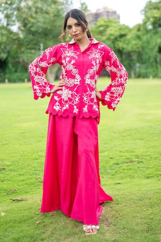 Label Lila Rafflesia Moti Embellished Kurta With Flared Pant 