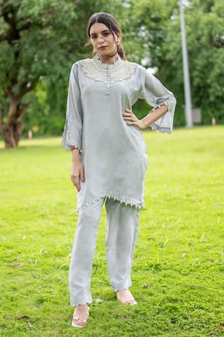 Label Lila Dahlia Cut Work Embellished Neckline Kurta With Pant 