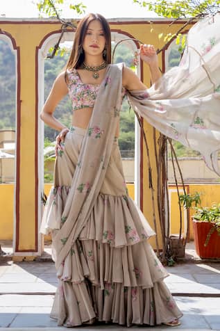 Pasha India Pre-Draped Ruffle Saree With Blouse 