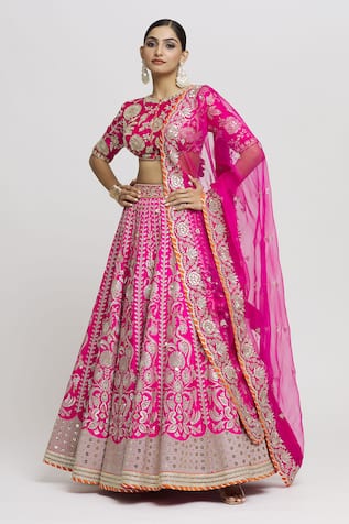 Gopi Vaid Swati Floral Embroidered Bridal Lehenga Set 