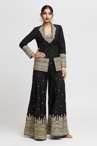 Gopi Vaid Afreen Border Embroidered Blazer Sharara Set 