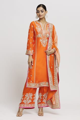 Gopi Vaid Amaya Floral Embroidered Kurta Palazzo Set 