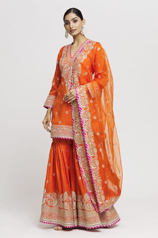 Gopi Vaid Floral Embroidered Kurta Sharara Set 