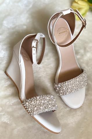 Pearl Embellished Strap Wedges 