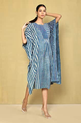 Samyukta Singhania Cotton Stripe Hand Block Print Kaftan 