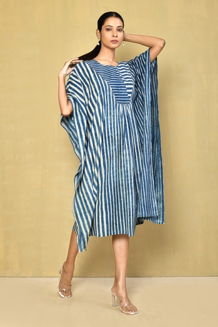 Naintara Bajaj Cotton Stripe Hand Block Print Kaftan