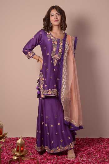 Surabhi Arya Silk Chanderi Embroidered Kurta Sharara Set 