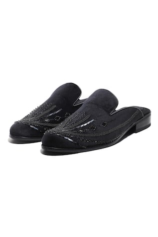 Black Velvet Symmetry Embroidered Mules 