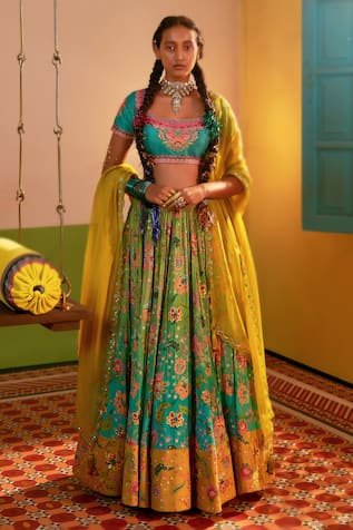 Siddhartha Bansal Botanic Bloom Embroidered Lehenga Blouse Set 