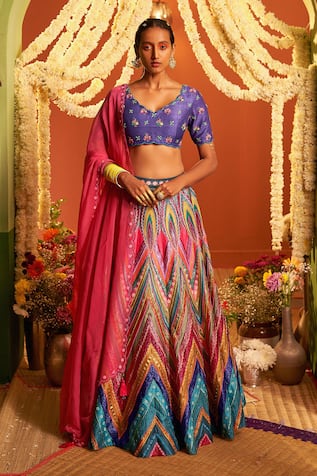 Siddhartha Bansal Chevron Embroidered Lehenga Set 