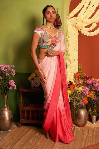 Siddhartha Bansal Mastani Satin Ombre Saree With Blouse 