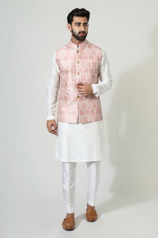 Floral Printed Bundi & Kurta Set 