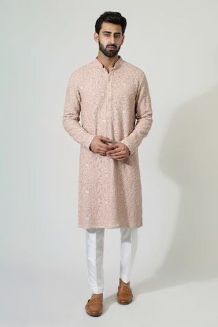 Leaf Embroidered Kurta Set For Kids