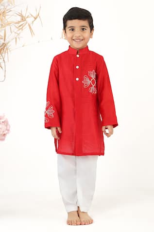 LA Dee DA Red Zari & Pearl Embroidered Kurta Set 