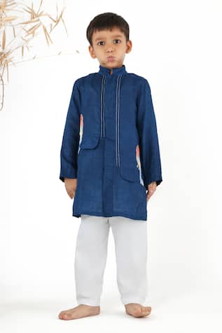 LA Dee DA Parrot Embroidered Achkan Kurta Set 