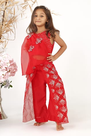 LA Dee DA Embroidered Draped Top & Palazzo Set 