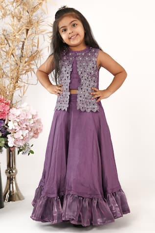 LA Dee DA Floral Cut Work Jacket Top & Lehenga Set 