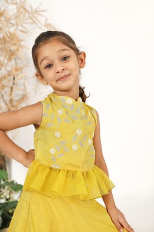 LA Dee DA Zari Embroidered Peplum Top & Lehenga Set 