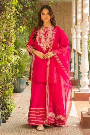 Ajiesh Oberoi Rani Floral Embroidered Kurta Sharara Set 