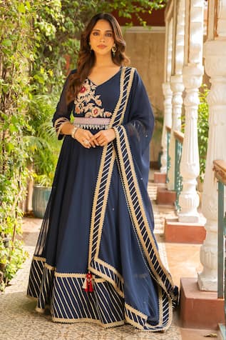 Ajiesh Oberoi Anjum Floral Bodice Embroidered Anarkali Set 