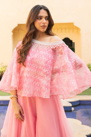 Ajiesh Oberoi Diya Embroidered Cape Sharara Set 