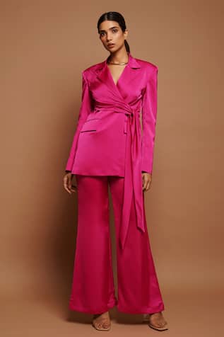 Pleated Draped Blazer & Pant Set 