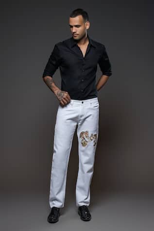 Two Horse Placement Embroidered Denim Jeans 