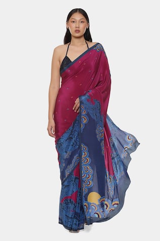 Satya Paul Kanagawa Printed Saree With Running Blouse 