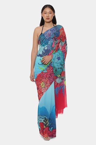 Satya Paul Haiku Printed Saree With Running Blouse 