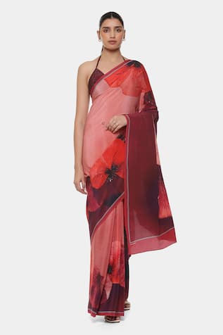 Satya Paul Pounds Of Pansies Printed Saree With Running Blouse Piece 