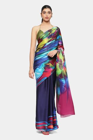 Satya Paul Astral Storm Print Saree With Running Blouse 