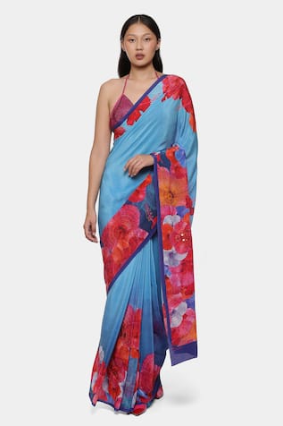 Satya Paul Phulkari Saree With Running Blouse 