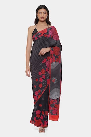 Satya Paul Phulkari Print Saree With Running Blouse 