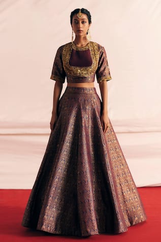 Izzumi Mehta Embroidered Lehenga Set | Pink, Bridal Satin, Round,  Sleeveless | Designer party wear dresses, Party wear indian dresses,  Stylish party dresses